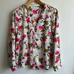 Zara floral pink gold and white pajama style blouse women’s Medium